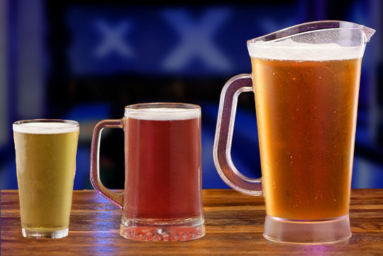 Pint, mug, and pitcher of beer